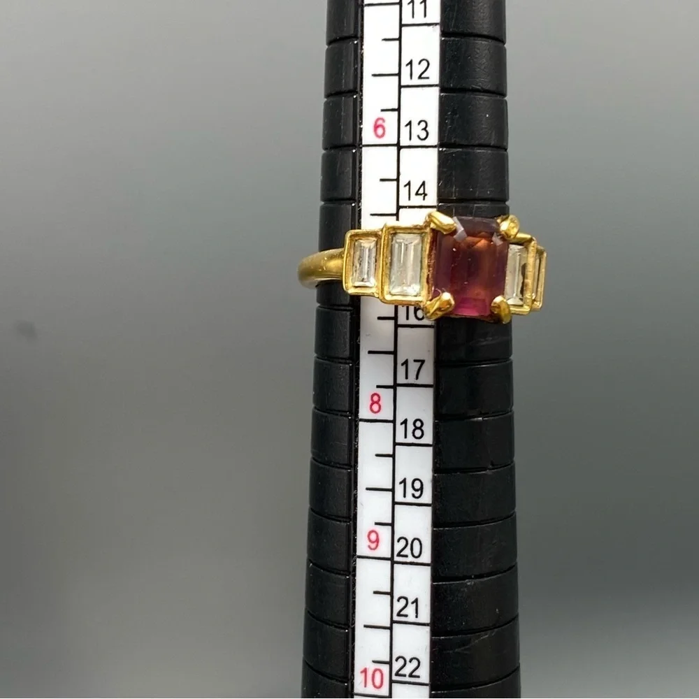 Sterling Silver Gold Ring Garnet Zircon size 7